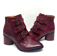 MIZ MOOZ SOFT LEATHER   BOOTIE BUCKLE SIDE ZIP WINE 37EU / 7US  # Z-90 - $156.42