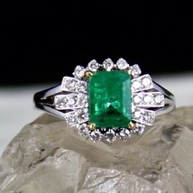 Natural Zambian Emerald Ring Octagon 1.67 Carats Gemstone Diamond 18K Gold - £1,016.69 GBP