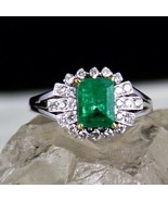 NATURAL ZAMBIAN EMERALD RING OCTAGON 1.67 CARATS GEMSTONE DIAMOND 18K GOLD - £1,016.32 GBP