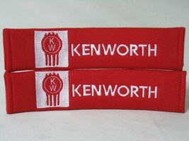 2 pieces (1 PAIR) Kenworth Embroidery Seat Belt Cover Pads (White on Red) - $17.49