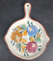 Nasco Spoon Rest Plate 4 1/2&quot;x6&quot; Hand Painted Ceramic Skillet Shaped Floral VTG - £11.13 GBP