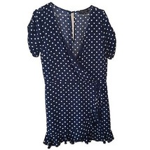 Trixxi Navy Blue with White Polka Dot Short Sleeve Ruffled Romper - £9.46 GBP