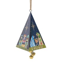 Holy Family Nativity Triangle Ornament 5&quot; High Tin with Bell Izzy and Ol... - $14.84