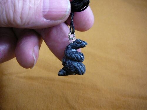 (an-snake-8) COILED SNAKE rattle GRAY PICASSO carving Pendant NECKLACE F... - $7.70