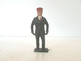 VINTAGE DIECAST FIGURE TRAIN CONDUCTOR RED CAP MADE IN ENGLAND  2.25&quot;  M41 - $4.60