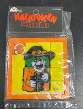 Witch Black cat Halloween Picture Slide Puzzle 1989 Vintage Creepy Green... - $9.90