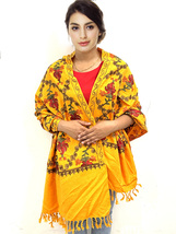 Women Kashmiri Yellow Color Stole Paisley Flower Embroidered Wool Shawl Cashmere - £62.60 GBP