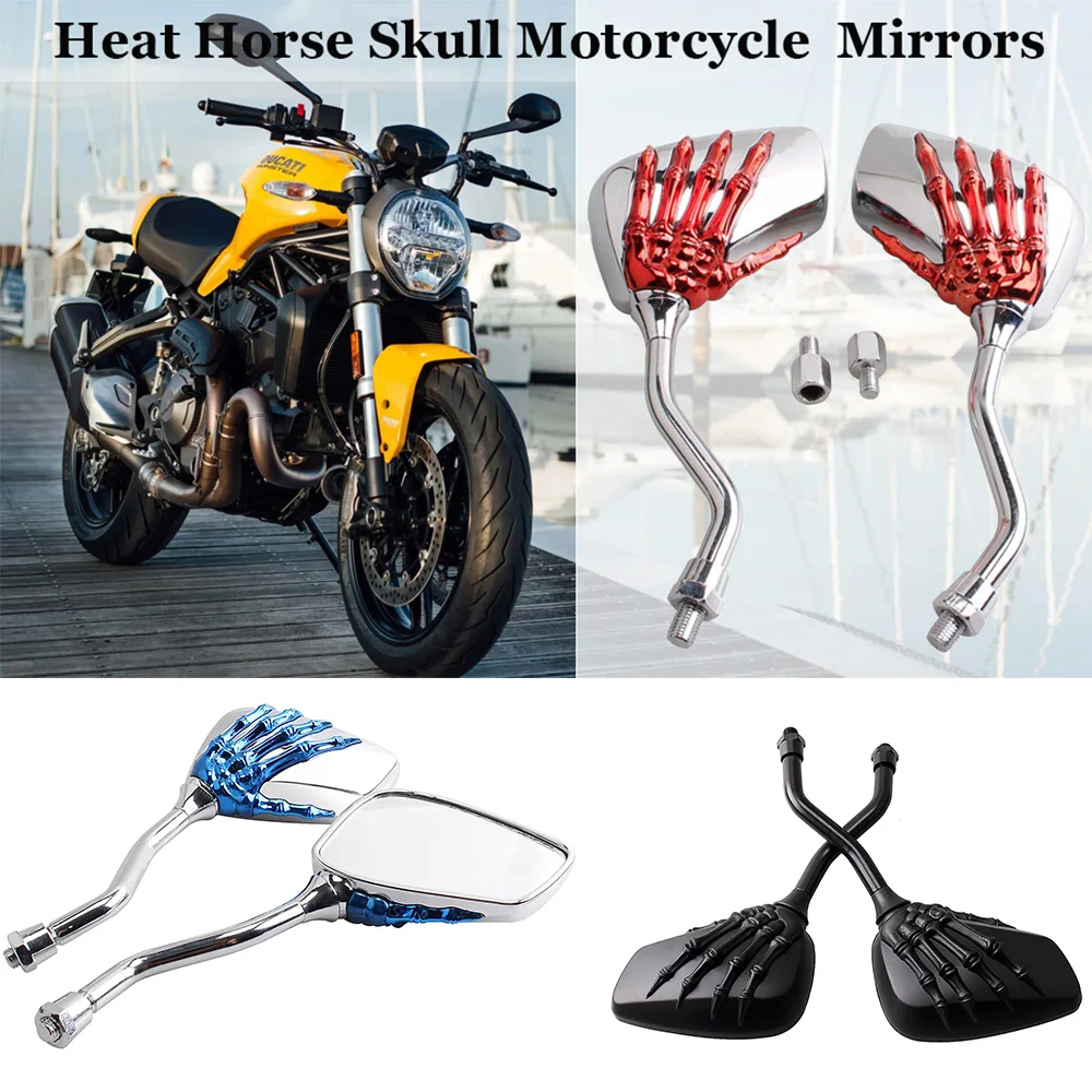 Universal Motorcycle Scooter Chrome High Definition Skeleton Hands Claw Side - £17.62 GBP+