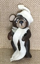 Hobbyist Art Pottery Brown Bear Figurine Winter Hat And Scarf Rustic Primitive - £6.20 GBP