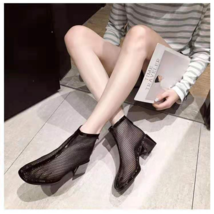 Sexy Mesh Boots Women&#39;s Fashion Hollow Breathable Summer New Zipper Thick Heel S - £38.34 GBP