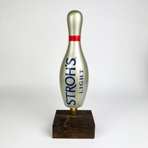 Primary image for Vintage Stroh's Light Draft Bowling Pin Beer Tap Handle Silver Mancave