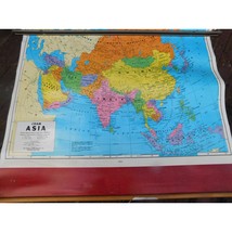 CRAM Map Of Asia Geography Pull Down Retractable Vintage 1960s Back to S... - $34.64