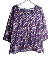 Emily Daniels Sz 1x V neck Tunic blouse top embroidered black purple white - $245.97 MXN