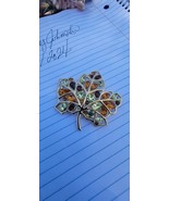 Vintage NOLAN MILLER Signed Maple Leaf Yellow &amp; Amber Rhinestone Brooch - $70.13