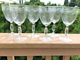 Cut Glass Water Goblets Set of 6 Twist Pattern Stem 7” 8 0z 1930s-50s - $63.58