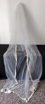 Vtg Needlepoint Embroidered Comb Headband Wedding Veil 3 Tiered 9 Foot Long - $42.03