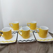 Torino Art Deco Expresso Coffee Demitasse Cup &amp; Saucer 2&quot;1/2x2&quot; Set Of 5 - $22.34