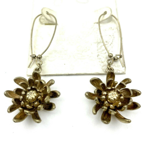 Jessica Simpson Flower Dangle Earrings Bronze Metal Floral Ladies Rhinestone - £10.76 GBP