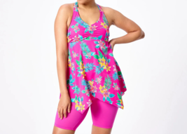 Kim Gravel x Swimsuit For All Braid Back Top &amp; Bike Short Set Hot Tropics, REG 8 - $38.85