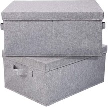 Hoonex Linen Foldable Storage Bins With Lids, 2 Pack, Storage Boxes, Light Grey - £33.72 GBP