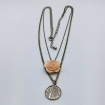 Popesco Style Peach Rose Amour Pendants Two Strand Layered Silver Tone Necklace - £10.04 GBP