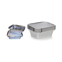 50 x Silver Foil Food Trays / Dishes / Containers &amp; Lids - 120 x 145 x 4... - $20.00