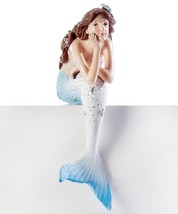 Sitting Mermaid Figurine 10.5" High Textured Resin Blue Ocean Beauty Fantasy