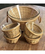 VTG Rattan Salad Bowl Set 1 Lrg Bowl &amp; 4 Sm Bowls - Glass In Rattan Baskets - €38,60 EUR