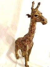 Vintage Handcrafted Painted Stiff Burlap Giraffe 18 Inch Tall Figurine Unique - £27.40 GBP