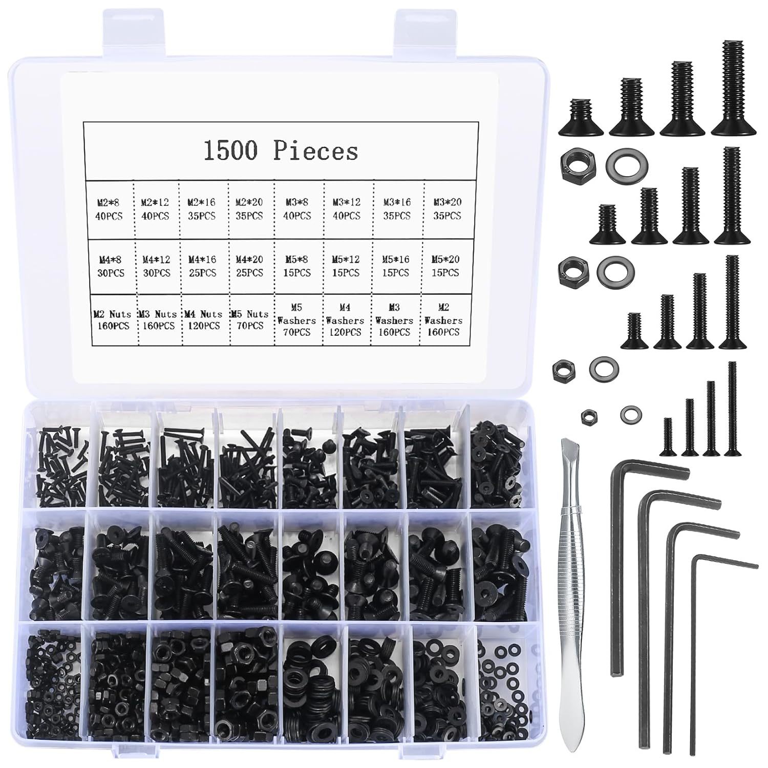 1500 Pcs Flat Head Hex Socket Head Cap Screws Bolts And Nuts And Washers - $31.97