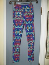 Lularoe Blue Leggings W/Multi-Colored Print Size L/XL Girl&#39;s  EUC - £16.53 GBP