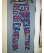 Lularoe Blue Leggings W/Multi-Colored Print Size L/XL Girl&#39;s  EUC - £16.86 GBP