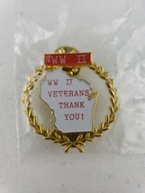 Vintage White Wisconsin State WWII Veterans Thank You! Gold Tone Lions C... - £12.01 GBP
