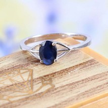 Sterling Silver Blue Sapphire Band 5x7 mm Oval 1.1 Ct sapphire Promise Ring - £34.75 GBP