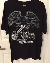 National Heritage &quot;Live Hard Ride Hard&quot; Chopper Motorcycle T Shirt Mens ... - £9.58 GBP