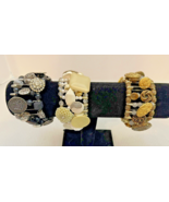3pc Lot VINTAGE BUTTONS BRACELET MADE WITH ELASTIC &amp; SAFETY PINS - $612.15 MXN