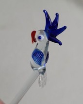 Blown Glass Swizzle Stick Parrot Bird Blue Stirrer Barware Liquor - £13.94 GBP