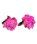 Vintage Enamel Clip On Earrings Set Hot Neon Pink Leaves Lettuce Brooch ... - £7.91 GBP