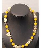 Natural Cream shell style yellow Beads necklace - £13.23 GBP