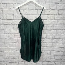 Vintage Inner Most Sissy Green Floral Lace Sheer Sides Chemise Size M Shiny 90s - £22.27 GBP