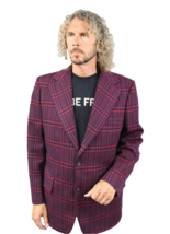 Vtg 70`s Men`s 46L Sears Travelknit Red/Blue Plaid Mod Disco Sport Coat Blazer - £102.56 GBP