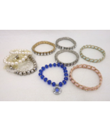 10 Costume Jewelry Bracelets Beads Rhinestones Silver Blue - £9.34 GBP