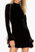 R. Vivimos Women Black Velvet Ruffle Bell sleeve Casual Dress L (12-14) - £25.51 GBP