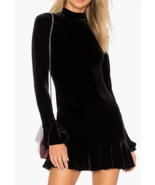 R. Vivimos Women Black Velvet Ruffle Bell sleeve Casual Dress L (12-14) - £24.98 GBP