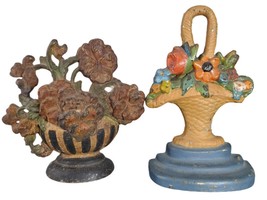 1920&#39;s 2 Flower basket doorstops Hubley and Albany factory - £175.18 GBP