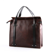 Men&#39;s Briefcase Crazy horse PU Leather Handbag Business office File bag Vintage  - £56.47 GBP