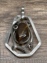 Vintage Silver Tone Tiger&#39;s Eye Handmade Pendant Charm Estate Jewelry Fi... - €8,58 EUR