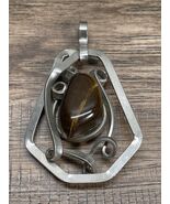 Vintage Silver Tone Tiger&#39;s Eye Handmade Pendant Charm Estate Jewelry Fi... - $13.86 CAD