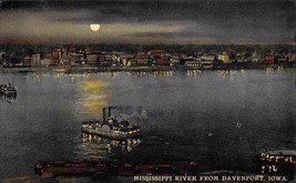 Mississippi River Moonlight Paddle Steamers Davenport Iowa 1910c postcard - £5.84 GBP