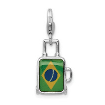 Amore La Vita Silver  Polished 3-D Enameled Brazilian Flag Suitcase Charm with F - $43.88